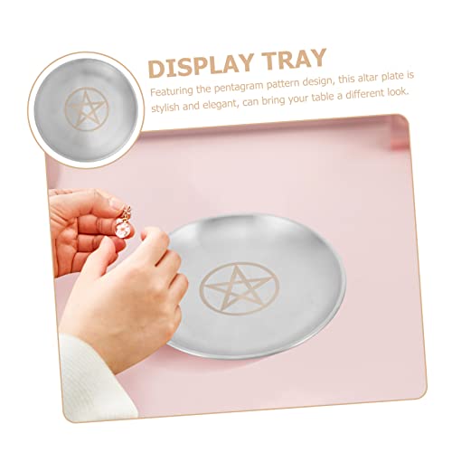 Betooky Pentagram Platter Tray Candle Decor Silver Decor Astrology Pentagram Plate Pentagram Tealight Holder Witchcraft Supplies Storage Tray Candle Stand Metal Candle Tray Stainless Steel #TOP6