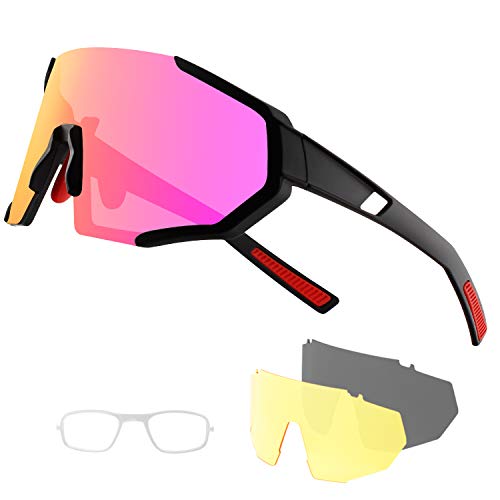 DUDUKING Gafas Sol Polarizadas Hombre Mujer Gafas de Sol Deportivas UV 400 Protección Gafas con 3 Rodajas De Lentes Intercambiables para Ciclismo Correr Golf Beisbol Surf Conducción Esquiando