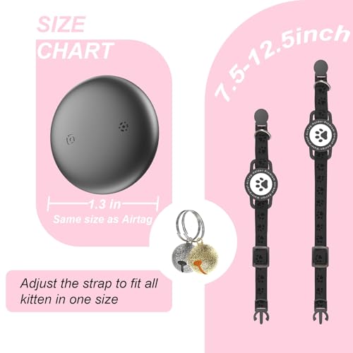 Image of (Black) GPS Tracker for Cats, Waterproof GPS Cat Trackers Cats Collar with Bells, No Subscription, GPS Cat Collar, Adapt with Apple Find My (iOS Only) Finder Tag for Vehicles, Pets, Kids