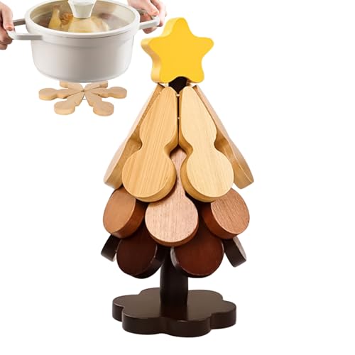 ウッドコースターツリー - 折りたたみ式クリスマスツリーホットパッド,テーブルトップ保護ティーポットホルダーボウルパン用コースターレストランキッチンダイニングルームカウンター装飾 | 居間やキッチンのテーブルアクセサリー