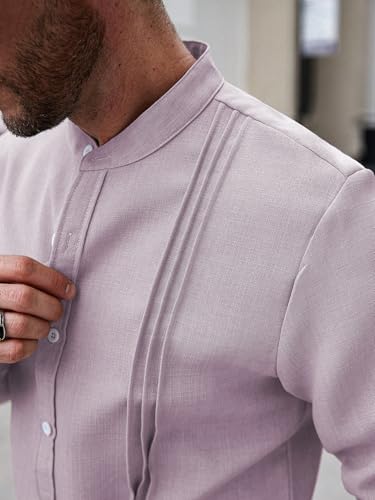 Image of TAGDO Men's Mandarin Collar with Button-Down Shirts | Full Sleeve Linen Casual Shirt for Man | Stylish Summer - Regular Fit Office, Party (2047)