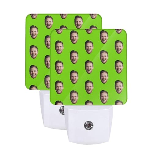 Image of DIY Funny Photo Custom LED Plug-in Night Light Set of 2, Personalized Face Pictures Auto Sensor Dusk to Dawn Nightlights 2 Pack