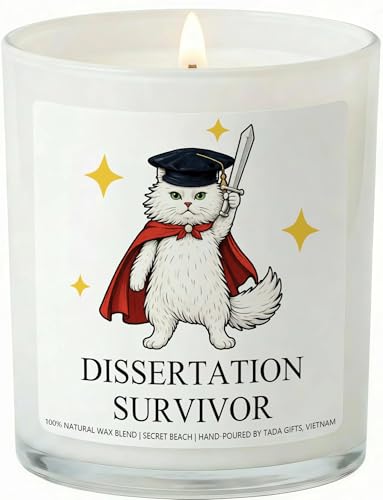 PhD Graduation Gifts Candle – Funny Dissertation Survivor Cat Gift,