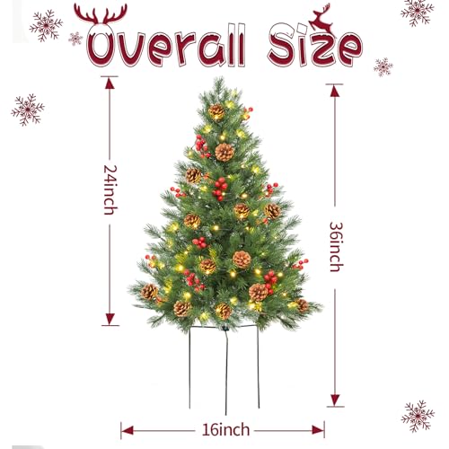 Enven CT015 24 Inch Outdoor Christmas Tree 2 Set, Pre-Lit Mini Flocked Christmas Tree Artificial Pathway Xmas Tree 50 Led thumb #6