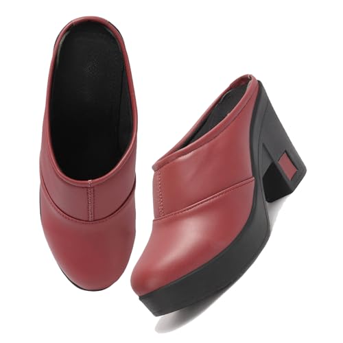 TRYME Fabulous Attractive Perfect for Every Occasion Block Heel Mules Sandal Womens and Girls Red