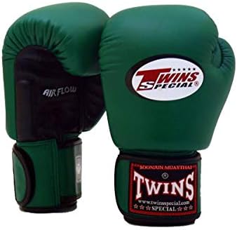 Twins Special Muay Thai Boxing Gloves BGVLA 2 Air Flow Gloves. Univesal Gloves for Training or Sparring. (Black/Dark Green, 12 oz)