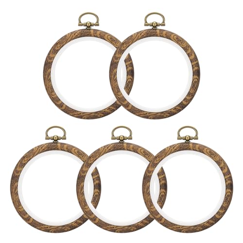 Image of PATIKIL 3inch Embroidery Hoops, 5Pieces Imitated Wood Circle Frame Cross Stitch Hoop Ring for Embroidery Art Craft Sewing Ornaments Hanging Decoration