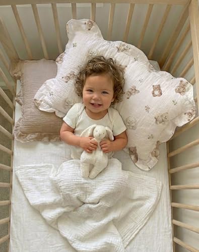 Image of Toddler Pillowcases for 13 inchx18 inch Pillow 2 Pack, Muslin Small Toddler Baby Kids Travel Pillow Covers for Boys Girls with Envelope Closure (Flower E & Pink-Ruffled, 13 x 18 Inch)