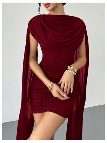 Image of RoseSeek Women's Elegant Formal Bodycon Cocktail Cape Sleeve Mini Dress