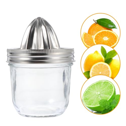 Jar Glass Citrus Lime Orange Juicer con Tapa de Sello de Acero Inoxidable Tarro de conservas Exprimidor Manual para Frutas y Verduras 280ml