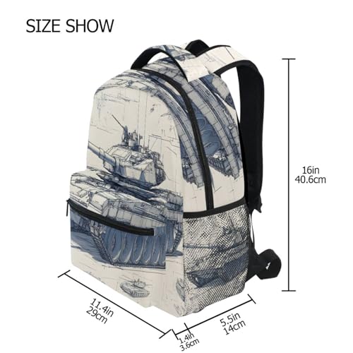 Backpack Tank Design Paper Daypack Shoulder Bag Book Bag Lightweight Back Pack 12 ×16.9 In4