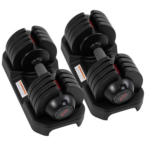 ALTLER Adjustable Dumbbell Set, 52LB Pair with Tray for Workout Strength Training Fitness, Adjustable Weight Dial Dumbbell with Anti-Slip Handle and Weight Plate for Home Exercise