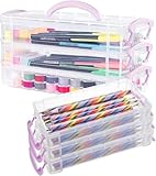 UMLIPOT Stifte Organizer mit Griffen 2 Satz von 3 Tier stapelbar, Stiftebox mit Snap Deckel, Abnehmbares Sortierbox. Aufbewahrung von Schreibwaren, Pinsel, Bastelmaterial und Kleinteile