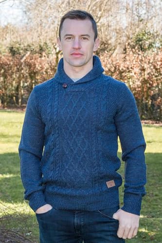Emerald Isle Irish Killarney Style Stich Sweater, Shawl Collar,15% Wool, 85% Acrylic2