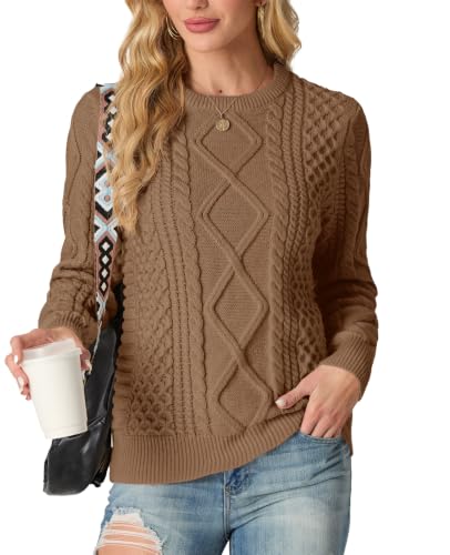 Image of GRECERELLE 2026 Womens Fall Winter Long Sleeve Casual Pullover Sweater Tops | Crewneck, Cable Knit, Chunky, Vintage Style, Anti-static(XS-2XL)