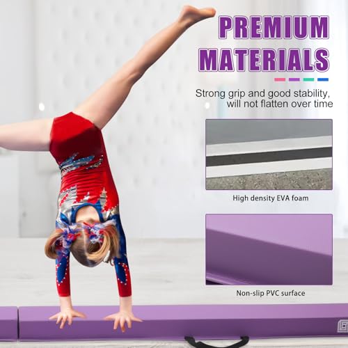 DIKEP Folding Gymnastics Floor Balance Beam for Kids Teenagers, 8 Ft Home-Gym Equipment for Toddler Athletes Practice, EVA Foam Non Slip PVC Bottom Base Training Beam, Purple