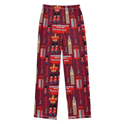 I Love London Big Ben Boys Long Pants Soft Trousers Elastic Waist Kids Lounge Bottoms with Pockets S-XL