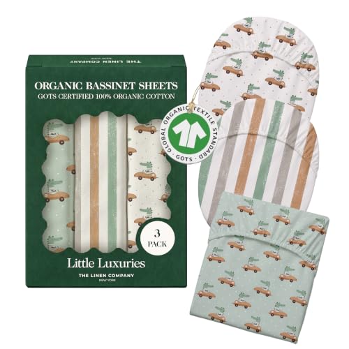 Image of 100% Organic Cotton Bassinet Sheets 3 Pack - (33 x 17 Inches) Angel Bliss - GOTS Certified, Soft Breathable Percale Weave, Universal Fits Standard Oval & Rectangular Mattress - for Boys & Girls