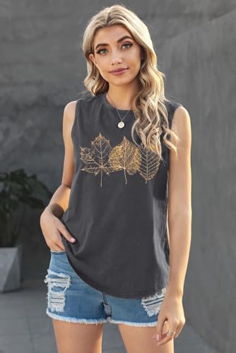 Women Leaf Graphic Tank Tops Summer Aesthetic Plant Print Hiking Adventure Sleeveless Casual Loose Blouse2