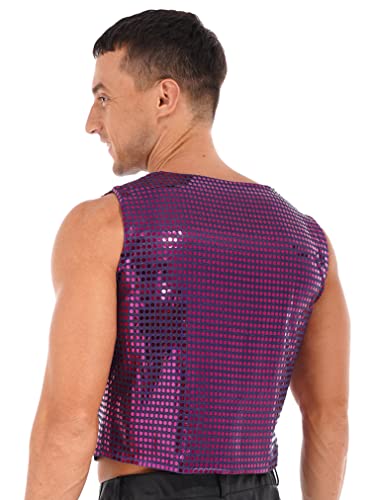 Mens Hipster V-Neck Full Sequins Paillette Waistcoat Stylish V-neck Shiny Dress Party Vests4