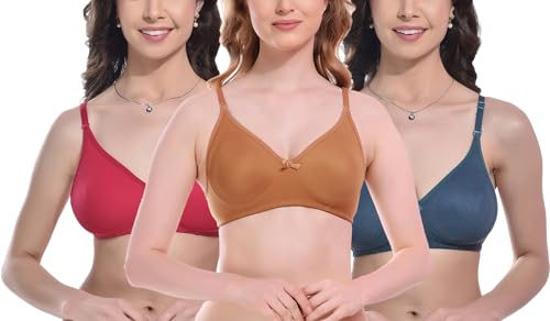 Image of FIMS - Fashion is my style Women Cotton Blend Non-Padded Bra Non-Wired Mould Seamless Cup Solid Bras Cup-B Pack of 1, Multicolor