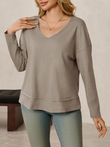 Image of Cicy Bell Womens Long Sleeve T Shirts V Neck Casual Flowy Tops Fall Fashion Loose Fit Basic Tees