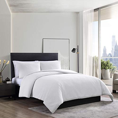 One-Day Sale: Up to 40% Off Vera Wang Waffle Pique Collection 100% Cotton, Ultra Soft Luxurious Comforter Set, All Season Bedding, Pre-Washed for Added Softness, Queen, White