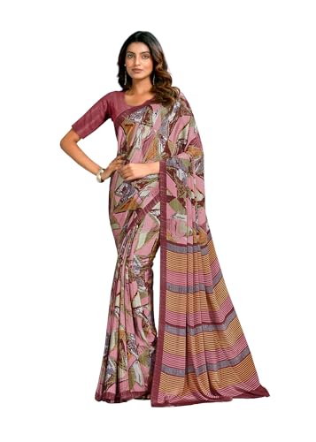 Image of Jaanvi fashion Women's Crepe Silk Saree with Unstitched Blouse Piece | Soft Lightweight Traditional Ethnic Wear Saree for Party, Wedding, Festival