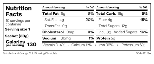 Image of Hotel Chocolat Iced Chocolate Mix - Mandarin Orange Drinking Chocolate with More Cacao, Less Sugar, 10 Servings, Gourmet Cocoa
