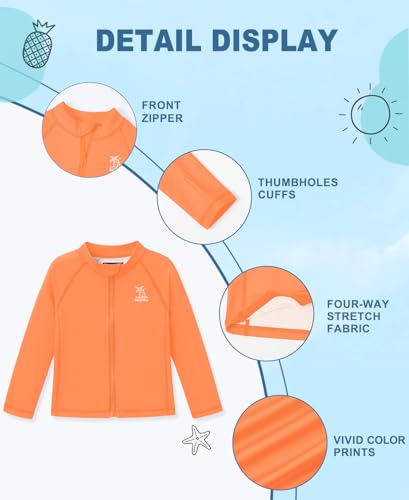 Image of BesserBay Baby Toddler Kids Rashguard Top UPF 50+ Long Sleeve Swim Shirt Zip Up Thumb Holes UV Jacket 12 Months-6 Years