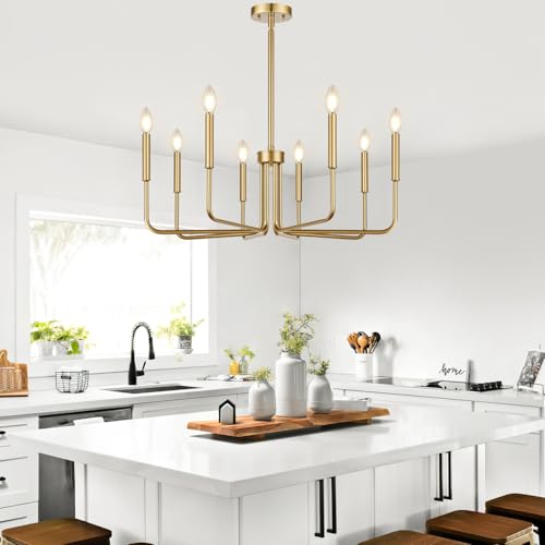 Lynnoland 8-Light Farmhouse Chandelier for Dining Room Lighting Fixtures Hanging, Brass Dining Light Fixtures Industrial Chandelier for Bedroom, Foyer, Hall, Kitchen, Living Room and Entryway