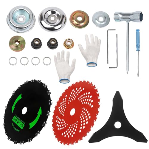 GZJoSum 9' x 36 Teeth Carbide Tipped Blades, 9' x20T Carbon Steel Round Chainsaw Tooth Brush Blades, 10' x 3 Teeth Carbon Blades with Universal Adapter Kit fit for Brush Cutter Trimmer Weed Eater