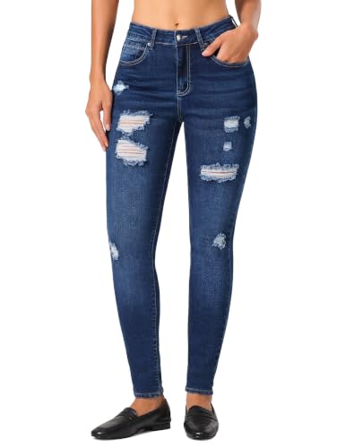 Image of roswear Women's Essentials Ripped Mid Rise Destroyed Skinny Jeans
