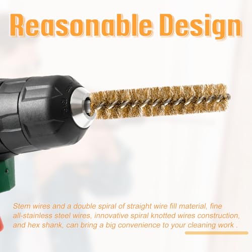 Image of Geiserailie Bore Brush Bristles Wire Brush for Power Drill Cleaning Wire with Hex Shank Handle for Power Drill Cleaning(5 Pieces,Copper)