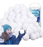 Elcoho 100 Pieces 2 Inch Artificial Snow Toy Ball Set with Bucket for Storage Kids Snow Fight Bal...
