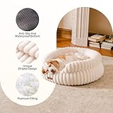 MEWOOFUN Stilvolle Katzenbetten für Katzen, weiches rundes Hundebett für kleine und mittelgroße Hunde, waschbares, beruhigendes Haustierbett (Beige, M)