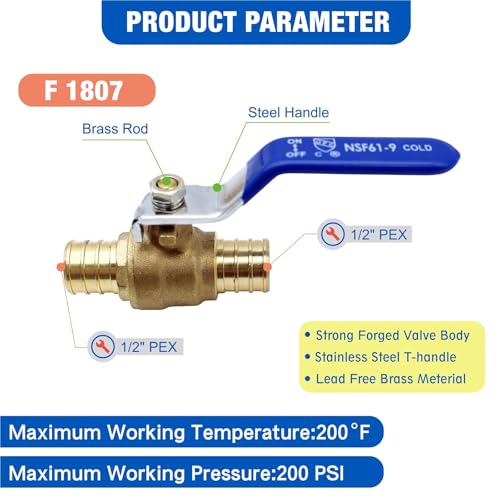 Válvula de bola PEX 1/2" de paso total para un flujo máximo de agua en casa, pack de 2 3