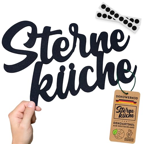 DKWRK3D Sterneküche Schild klebend - Kunststoff Küchenzeile Deko - 3D Wanddeko Küche Modern - Kitchen Schriftzug Wand -Koch Dekoration - Türschild - Spruch Wanddeko - Wandtattoo (L)