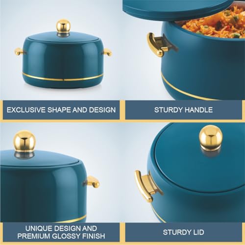 Image of Modware Atlantis Casserole 2500ml Elegant Design Premium Hot Pot, Retains Temperature for Hours, Insulated Inner Steel Casserole for Roti, Hot Box for Home, Chapati Box, Serving Bowl with Lid (Teal)