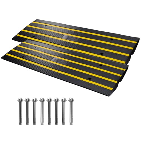 VEVOR Rubber Curb Ramps for Driveway 2 Pack Threshold Bridge 33069 lbs Load Capacity 2.5 Rise with Reflective Safety Strips Ideal for Cars RVs Scooters and Motorcycles to Prevent Car Scraping