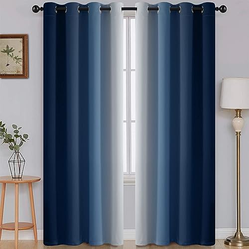 Image of SimpleHome Ombre Curtains Blue to Grey White for Living Room 52Wx90L | Room Darkening Curtains for Bedroom,Gradient Light Blocking Curtain,Thermal Insulated Grommet Window Drapes,2 Panels,90 Inch