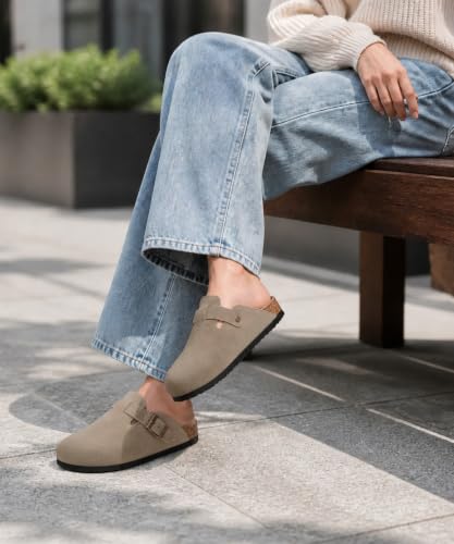 Image of ODOLY Genuine Suede Clogs for Women Men Comfort Cork Footbed Potato Shoes