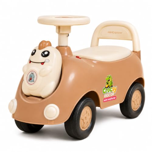 Image of MiniExplorer Crocsy Wiggle Car for Kids Age 1-5 Years, Twisting Swing Magic Car with Silent Wheels, Anti-Rollover Ride On Toy for Boys & Girls, Shockproof Yoyo Car - Brown