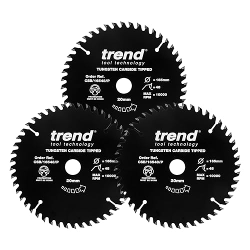 Trend Wood PTFE Circular Saw Blades, Triple Pack, 165mm Diameter, 20mm Bore, 48 Teeth, TCT, 2.2mm Kerf, 3 Pack, CSB/165/3PKAP