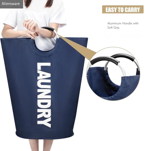 Image of Aliensware Laundry BasketXL 90L with aluminium Handles,Collapsible Laundry Bag Bin Hamper, Water Resistant Oxford cloth bag /Foldable /Clothes Storage Box /Storage Basket /Aliens-(79 X 38cm) Navy Blue