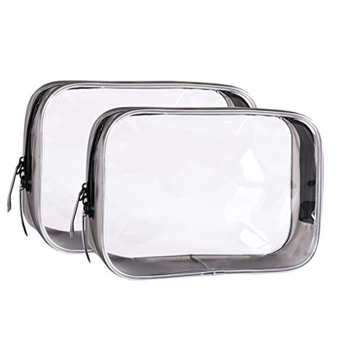 2Pcs Travel Clear Toiletry Bag for Men & Women, Airport Security Liquids Bag Makeup Organiser for Mens, Black
