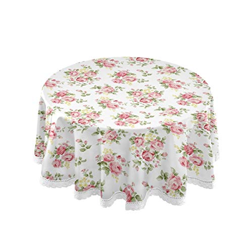 senya Round Rose Tablecloths, Pink Rose Flower Floral Decorative Table Cloth Table Cover for Circular Table Dining Decorative for Holiday Home Christmas Party Picnic