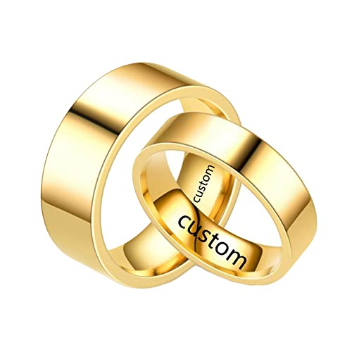 Homxi Bague Couple 2 Pieces Personnalisé,Bague en Acier Inoxydable Bague pour Homme et Femme 6/8MM Or Bague avec Rond Poli Bague Femme 60 + Homme 67