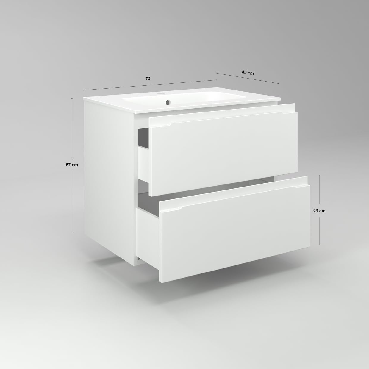 Diventa Modello Diva Star, Mobile Bagno sospeso 70cm con 2 cassetti spaziosi, lavabo dal design moderno, colore verde e bianco