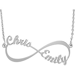 Colgantes Con Nombres De Hijos JoelleJewelryDesign Collar Infinito Nombres Pareja Chapado en Oro 18k, Colgante Infinito en Plata de Primera Ley con Dos Nombres